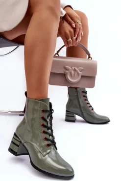 Lakierowane Botki Na Obcasie S.Barski MR870-49 Zielone