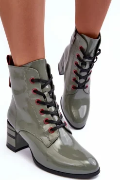 Lakierowane Botki Na Obcasie S.Barski MR870-49 Zielone