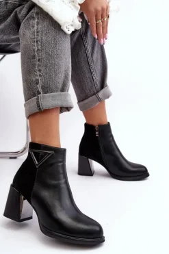 Lakierowane Botki Na Obcasie Ocieplane MR880-093 Czarne