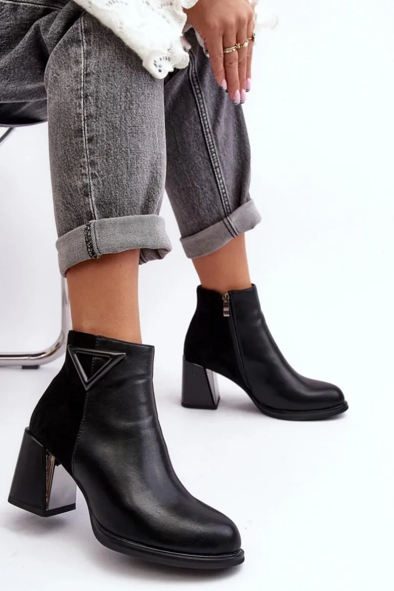 Lakierowane Botki Na Obcasie Ocieplane MR880-093 Czarne