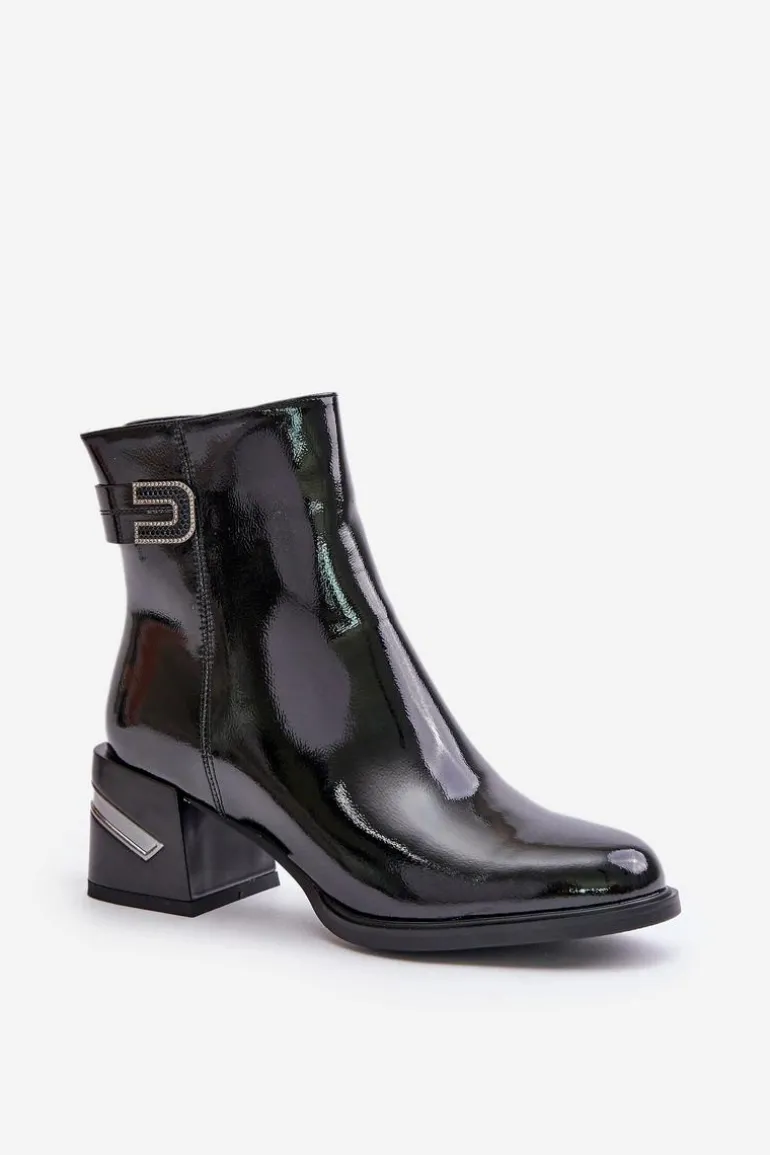 Lakierowane Botki Na Obcasie Ocieplane MR880-093 Czarne