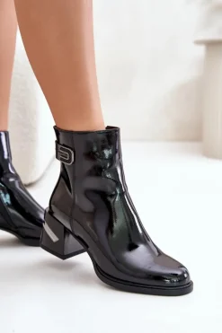 Lakierowane Botki Na Obcasie Ocieplane MR880-093 Czarne