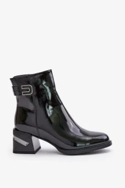 Lakierowane Botki Na Obcasie Ocieplane MR880-093 Czarne