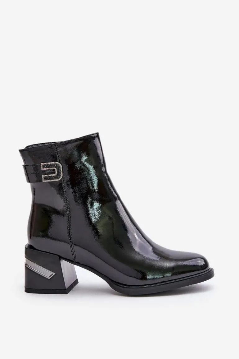 Lakierowane Botki Na Obcasie Ocieplane MR880-093 Czarne