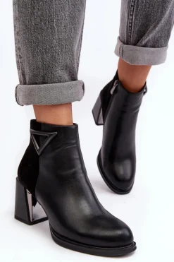 Lakierowane Botki Na Obcasie Ocieplane MR880-093 Czarne