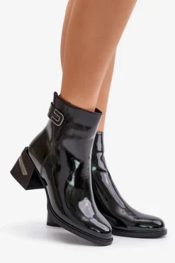 Lakierowane Botki Na Obcasie Ocieplane MR880-093 Czarne