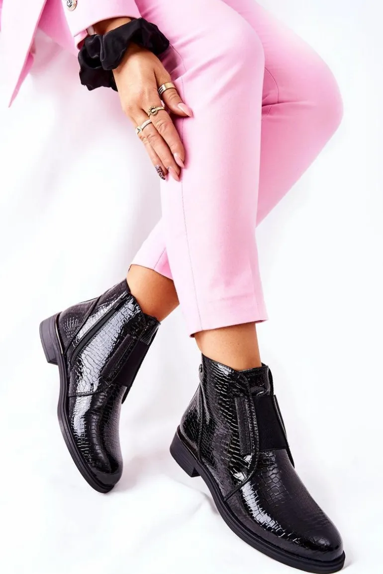 Lakierowane Botki Na Obcasie Sergio Leone BT400 Czarne