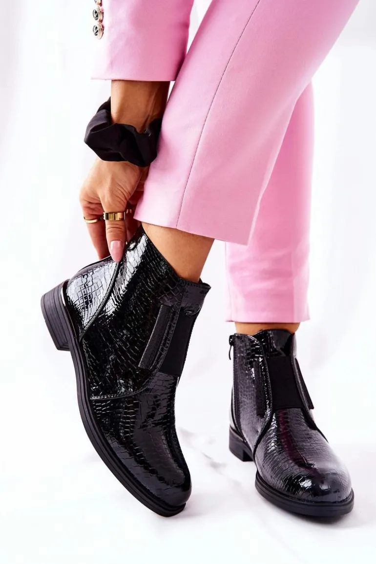 Lakierowane Botki Na Obcasie Sergio Leone BT400 Czarne