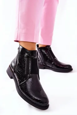 Lakierowane Botki Na Obcasie Sergio Leone BT400 Czarne