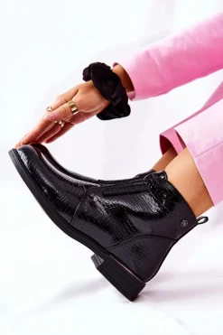 Lakierowane Botki Na Obcasie Sergio Leone BT400 Czarne