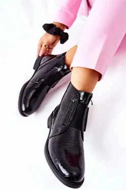 Lakierowane Botki Na Obcasie Sergio Leone BT400 Czarne