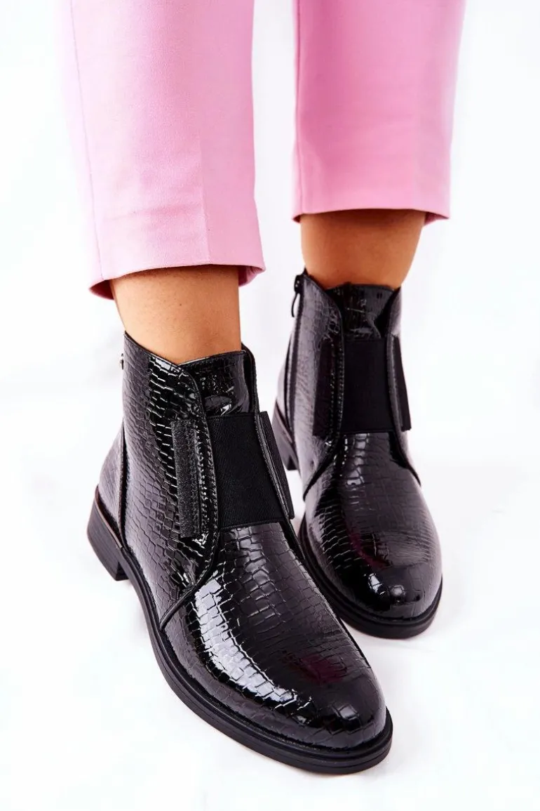 Lakierowane Botki Na Obcasie Sergio Leone BT400 Czarne