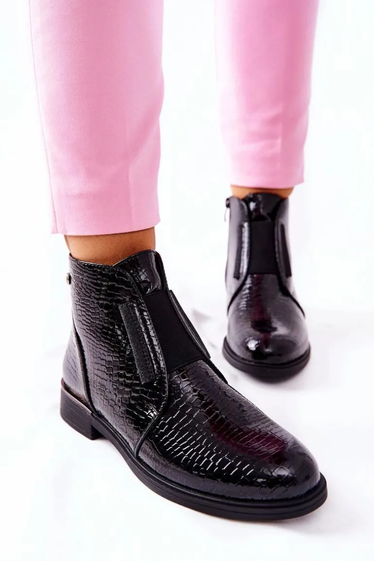 Lakierowane Botki Na Obcasie Sergio Leone BT400 Czarne