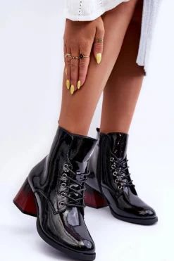 Lakierowane Botki Na Obcasie Czarne Luloshe