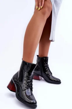 Lakierowane Botki Na Obcasie Czarne Luloshe