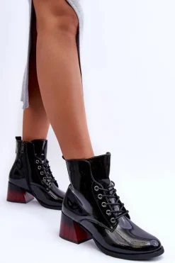 Lakierowane Botki Na Obcasie Czarne Luloshe