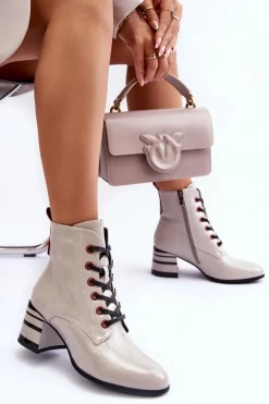 Lakierowane Botki Na Obcasie S.Barski MR870-49 Jasnoszare