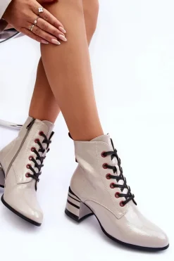 Lakierowane Botki Na Obcasie S.Barski MR870-49 Jasnoszare