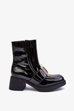 Lakierowane Botki Na Obcasie Czarne Hensy