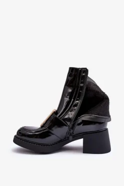 Lakierowane Botki Na Obcasie Czarne Hensy
