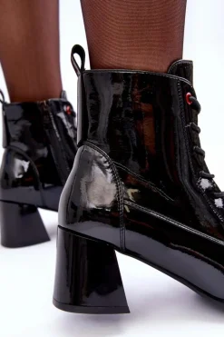 Lakierowane Botki Na Słupku Czarne Basciano