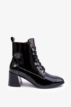 Lakierowane Botki Na Słupku Czarne Basciano