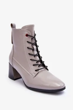 Lakierowane Botki Na Słupku Szare Basciano