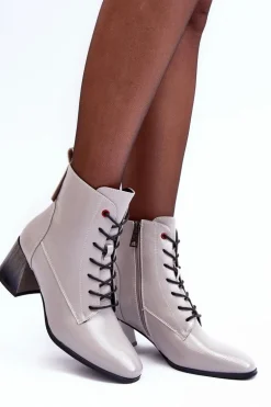 Lakierowane Botki Na Słupku Szare Basciano