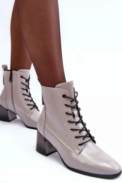 Lakierowane Botki Na Słupku Szare Basciano