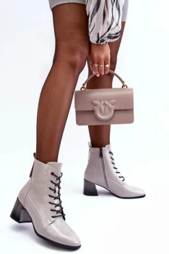 Lakierowane Botki Na Słupku Szare Basciano