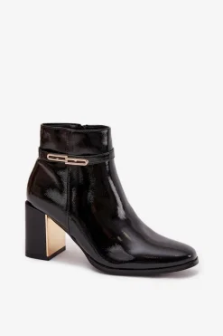 Lakierowane Botki Na Słupku Z Paskiem Czarne Dorelia