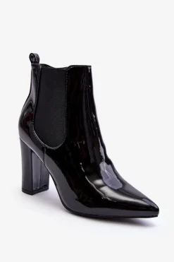 Lakierowane Botki Na Słupku Czarne Evita