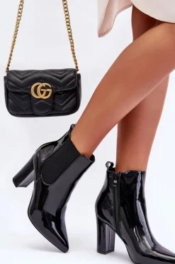 Lakierowane Botki Na Słupku Czarne Evita