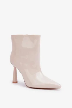 Lakierowane Botki Na Szpice Wsuwane Jasnobeżowe Seliri