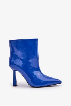 Lakierowane Botki Na Szpice Wsuwane Niebieskie Seliri