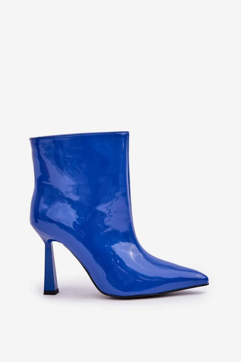 Lakierowane Botki Na Szpice Wsuwane Niebieskie Seliri