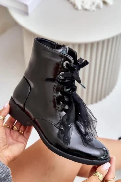 Lakierowane Botki Ocieplane Na Zamek S.Barski HY42-991 Czarne