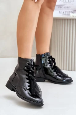 Lakierowane Botki Ocieplane Na Zamek S.Barski HY42-991 Czarne