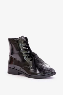 Lakierowane Botki Ocieplane Na Zamek S.Barski HY42-991 Czarne