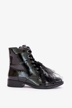 Lakierowane Botki Ocieplane Na Zamek S.Barski HY42-991 Czarne