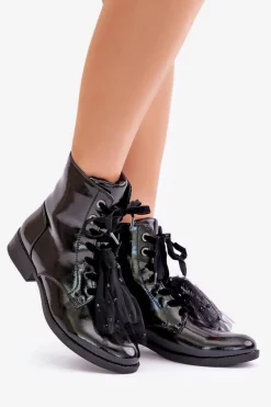 Lakierowane Botki Ocieplane Na Zamek S.Barski HY42-991 Czarne