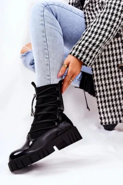 Lakierowane Botki Workery Ze Skarpetą Czarne Connor