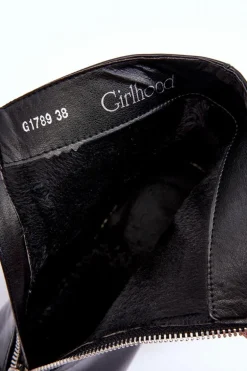 Lakierowane Botki Z Ozdobnym Zamkiem Czarne Sevil