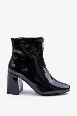 Lakierowane Botki Z Ozdobnym Zamkiem Czarne Sevil