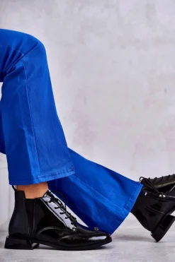 Lakierowane Botki Z Ozdobą Czarne Betrix