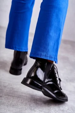 Lakierowane Botki Z Ozdobą Czarne Betrix