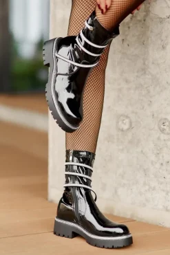 Lakierowane Botki Ze Zdobieniem Czarne Kikizelle