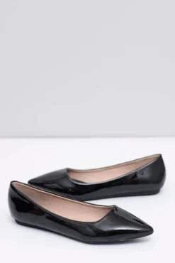 Lakierowane Czarne Balerinki w Szpic Elonde