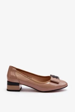 Lakierowane Czółenka Na Klocku Beżowe Ilvanna