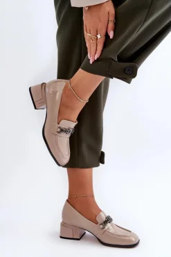 Lakierowane Czółenka Na Klocku Beżowe S.Barski MR38-960